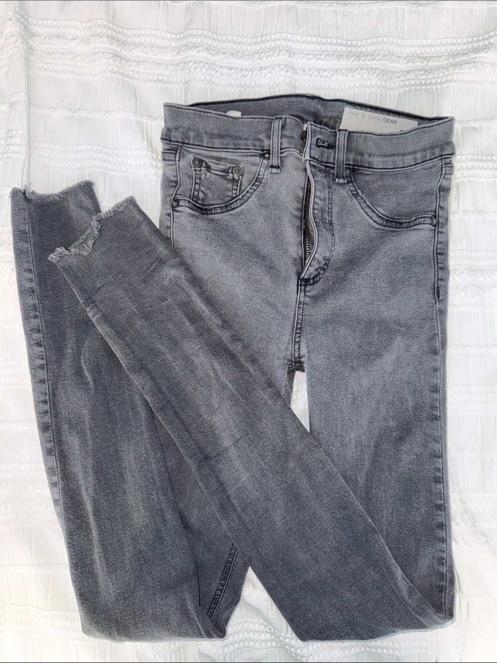 rag & bone Gray Skinny Jeans with Frayed Hem